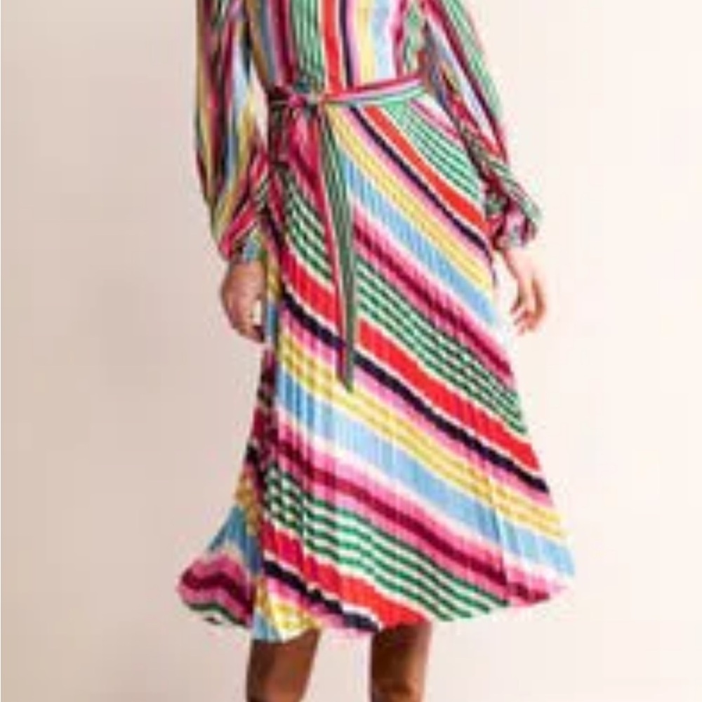 Boden dress NWT 8 V Neck pleated midi dress Multicolor Striped, gorgeous! - Picture 3 of 14